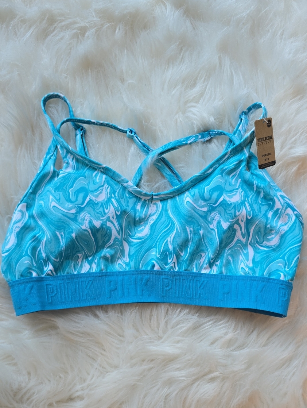 PINK Victoria's Secret Turquoise Marble Strappy Bralette SIZE M NWT